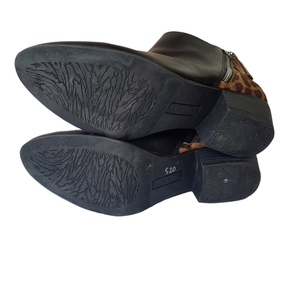 Espirit Tonya Black Leather Leopard Print Color Block Ankle Booties - Picture 11 of 12